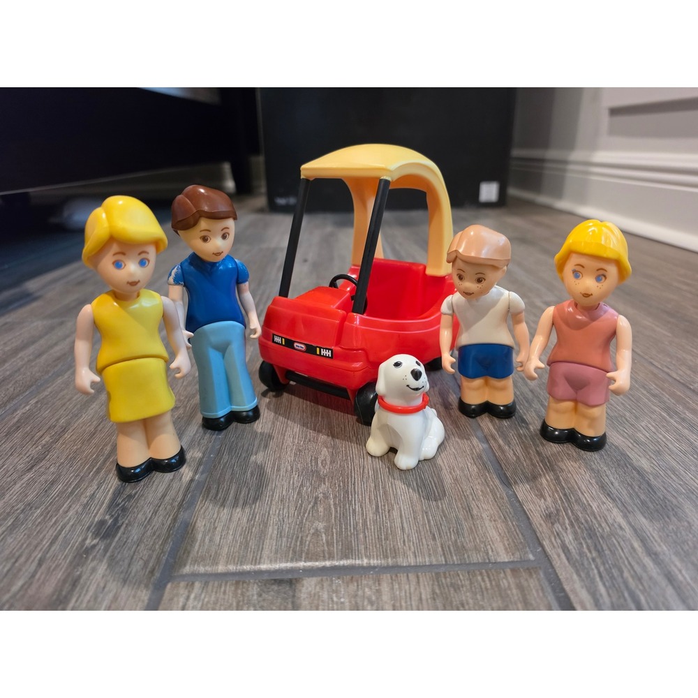 Vintage Little Tikes Cozy Coupe Dollhouse Family Figures & Red Car Lot of 6
